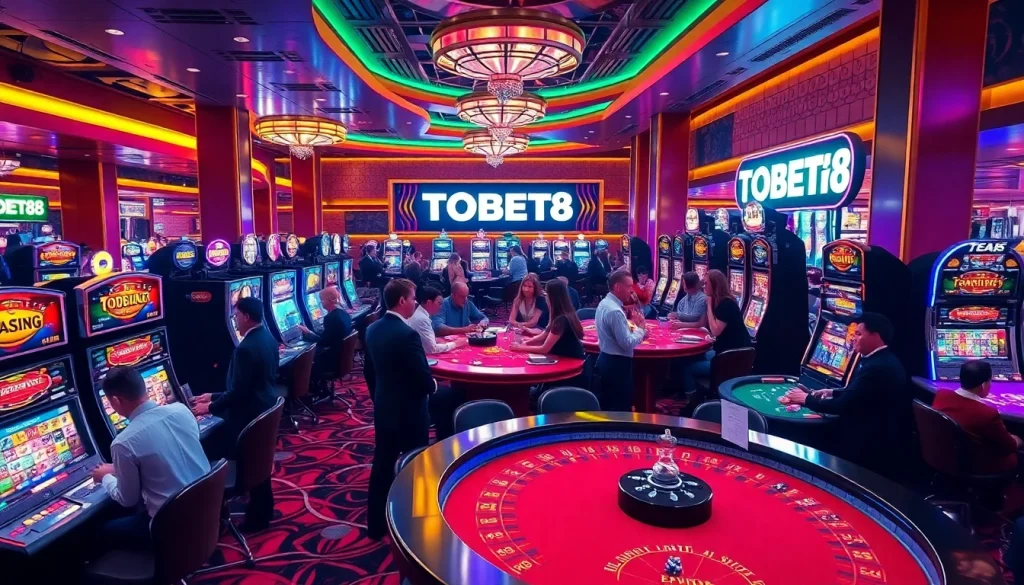 TOBET88 players enjoying thrilling winning moments at a lively casino game table.