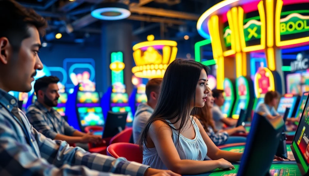 Players enjoying online gaming experiences at https://ok88b.com with vibrant digital casino elements.