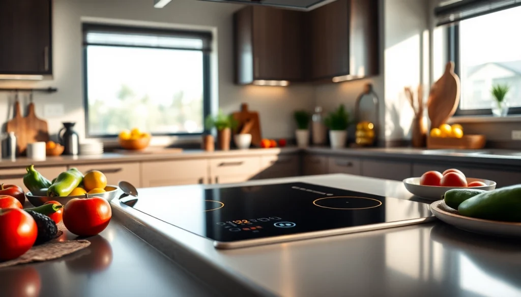 Showcasing a 36 induction cooktop surrounded by fresh ingredients in a modern kitchen setting.