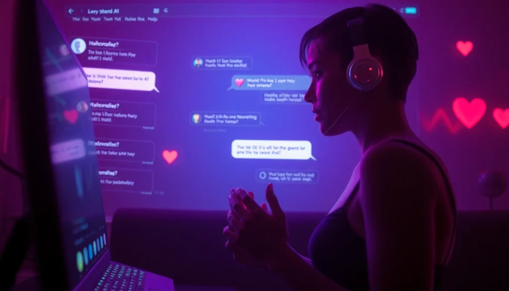 Engaging visual of a porn AI chat interaction, showcasing a lifelike character and digital messages.