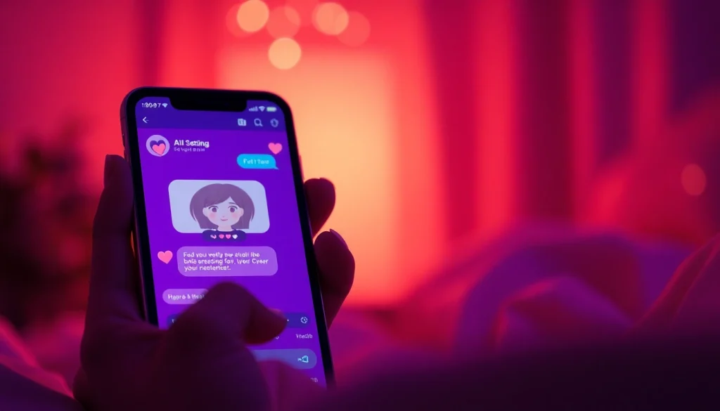 Engaging AI sexting conversation on a smartphone with animated characters and vibrant emojis.